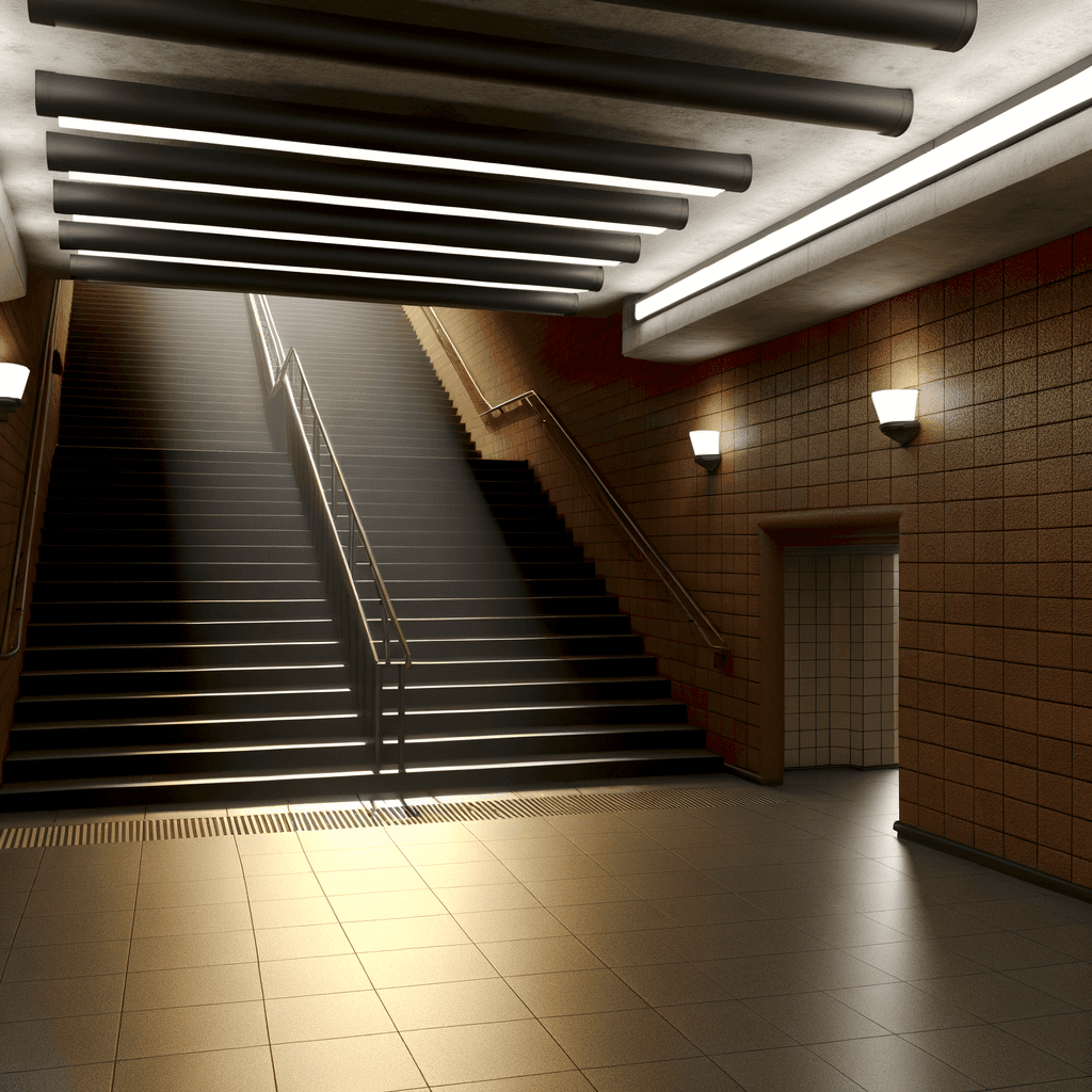 The scene unfolds within an indoor setting, likely a subway or underground passage.