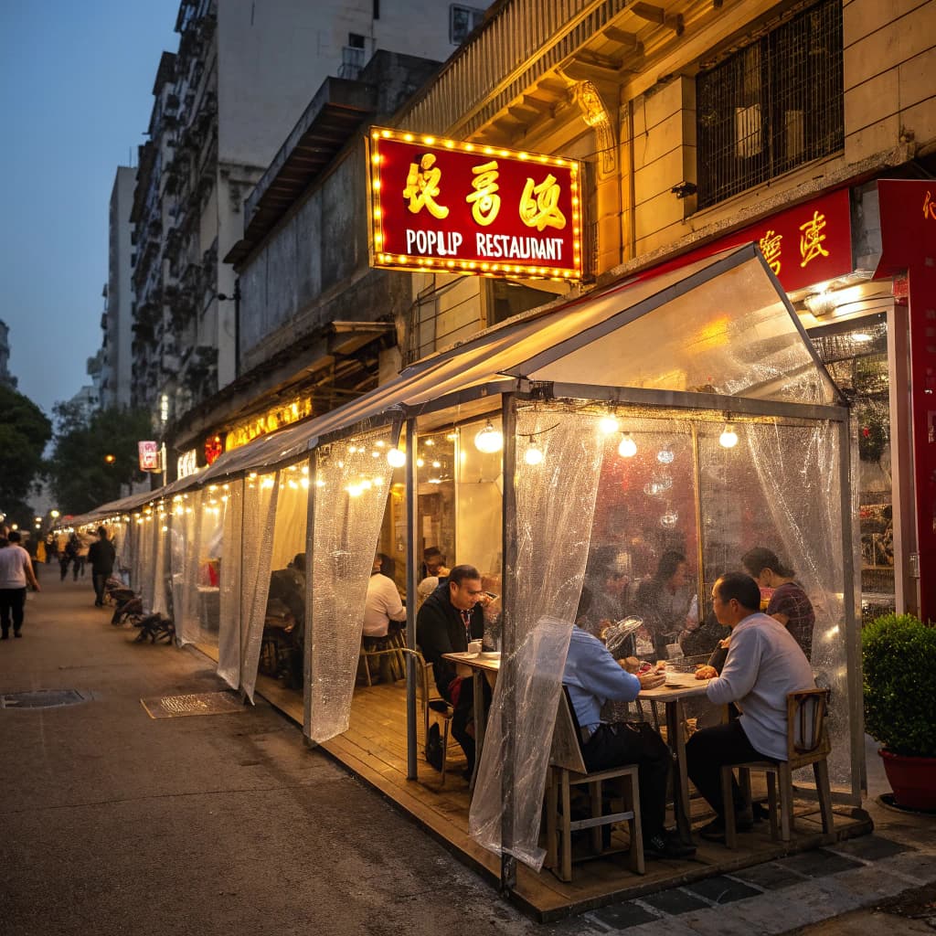 The scene is an inviting outdoor setting in the soft glow of evening light.