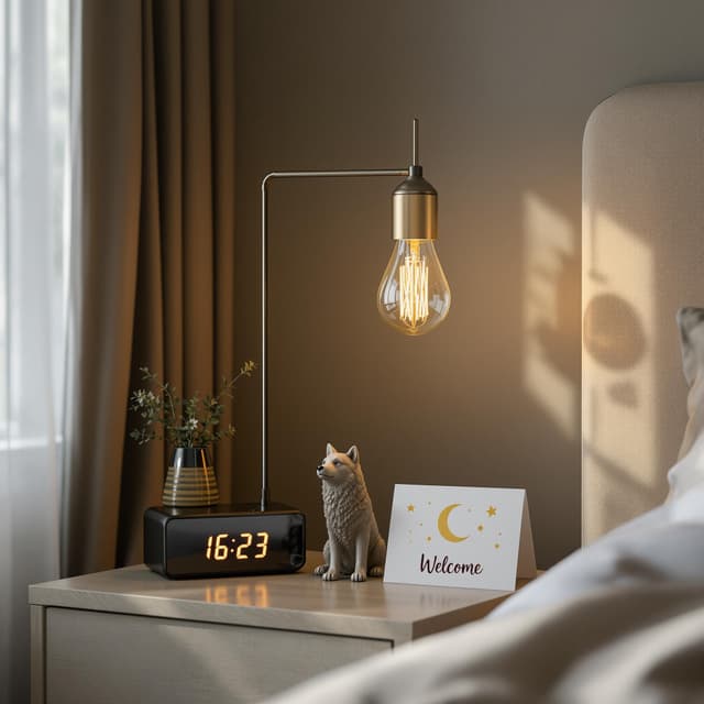 The scene is set indoors, in what seems to be a cozy bedroom corner.