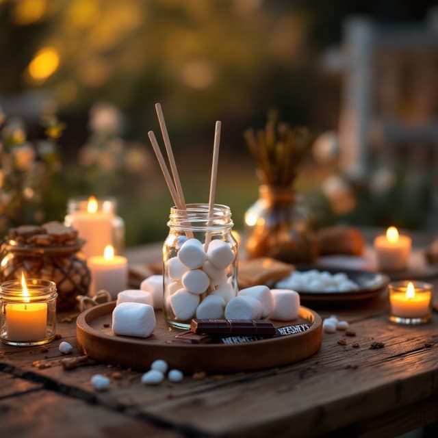 The scene is set outdoors during the soft, warm glow of the evening.