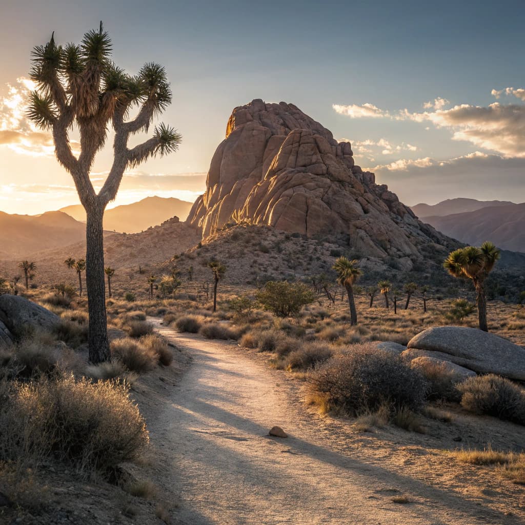 The scene unfolds outdoors in a desert landscape during the evening, under a deep, dim sky.