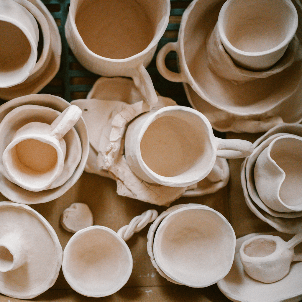 The scene is set indoors, likely in a pottery studio.