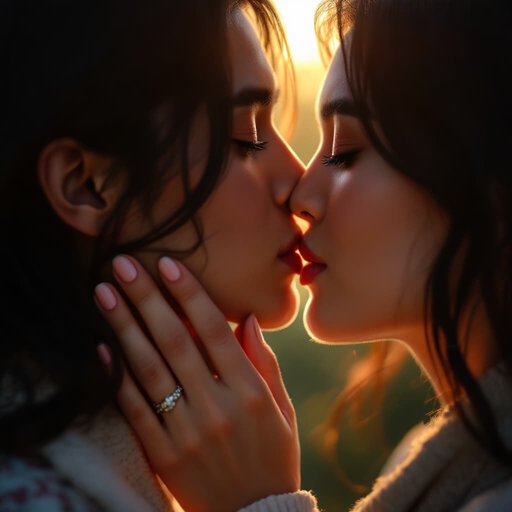 The scene unfolds outdoors under the gentle light of either early morning or late afternoon, creating a soft, warm glow.