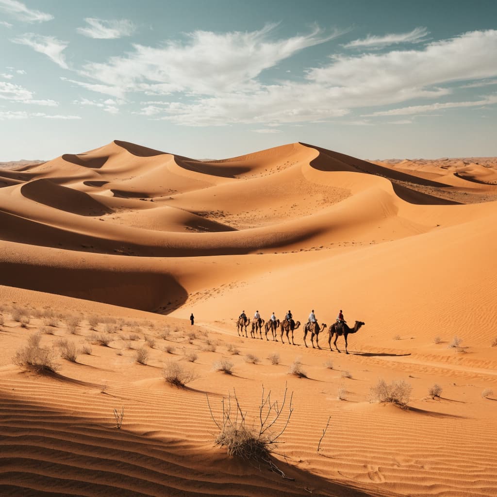 A wide desert landscape of towering orange sand dunes fills the frame, with smooth wind-carved slopes, sharp ridge lines, and deep black shadows cutting across the left and lower foreground.