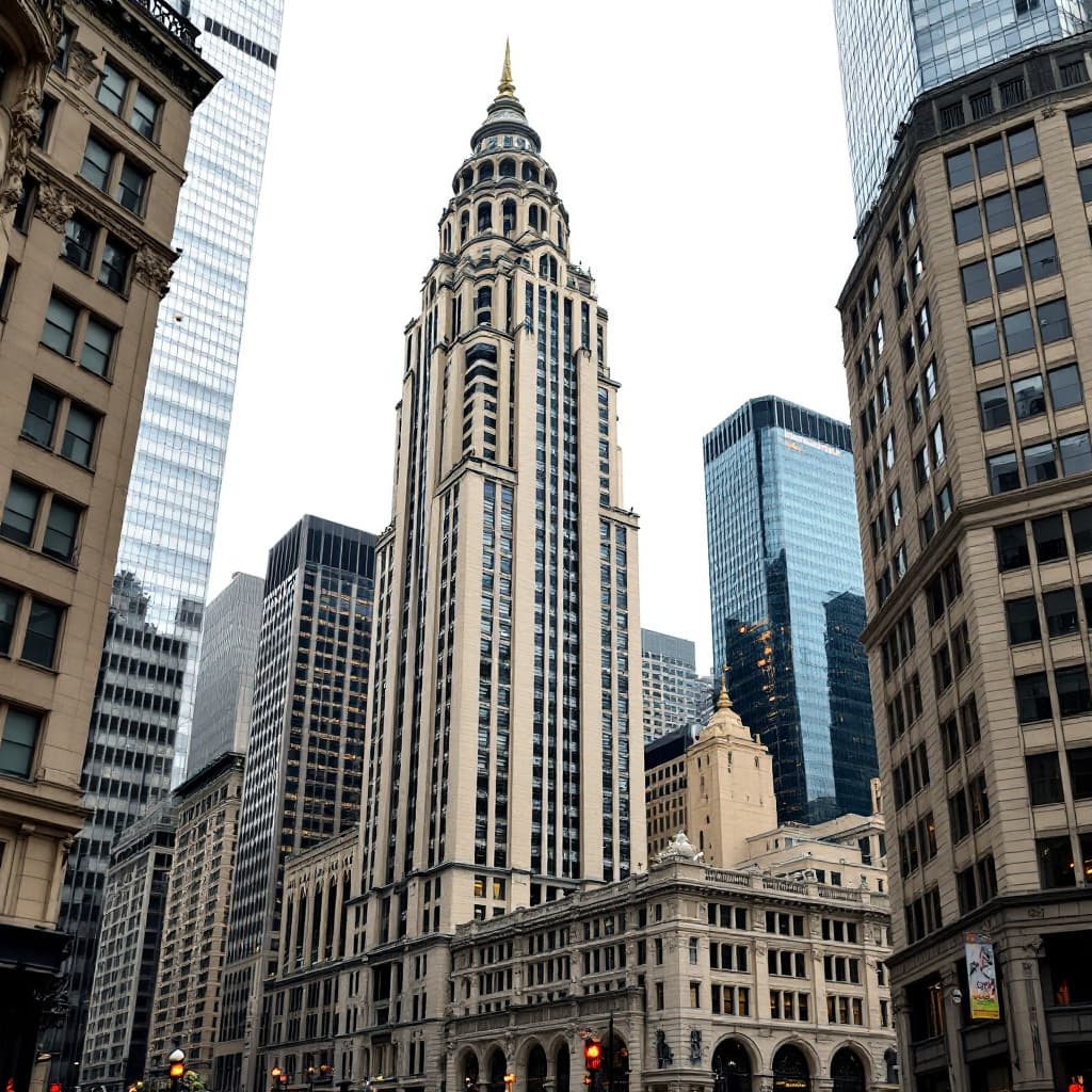 The scene is set outdoors in a bustling urban environment, likely during the day when the light is diffuse, indicating an overcast sky.
