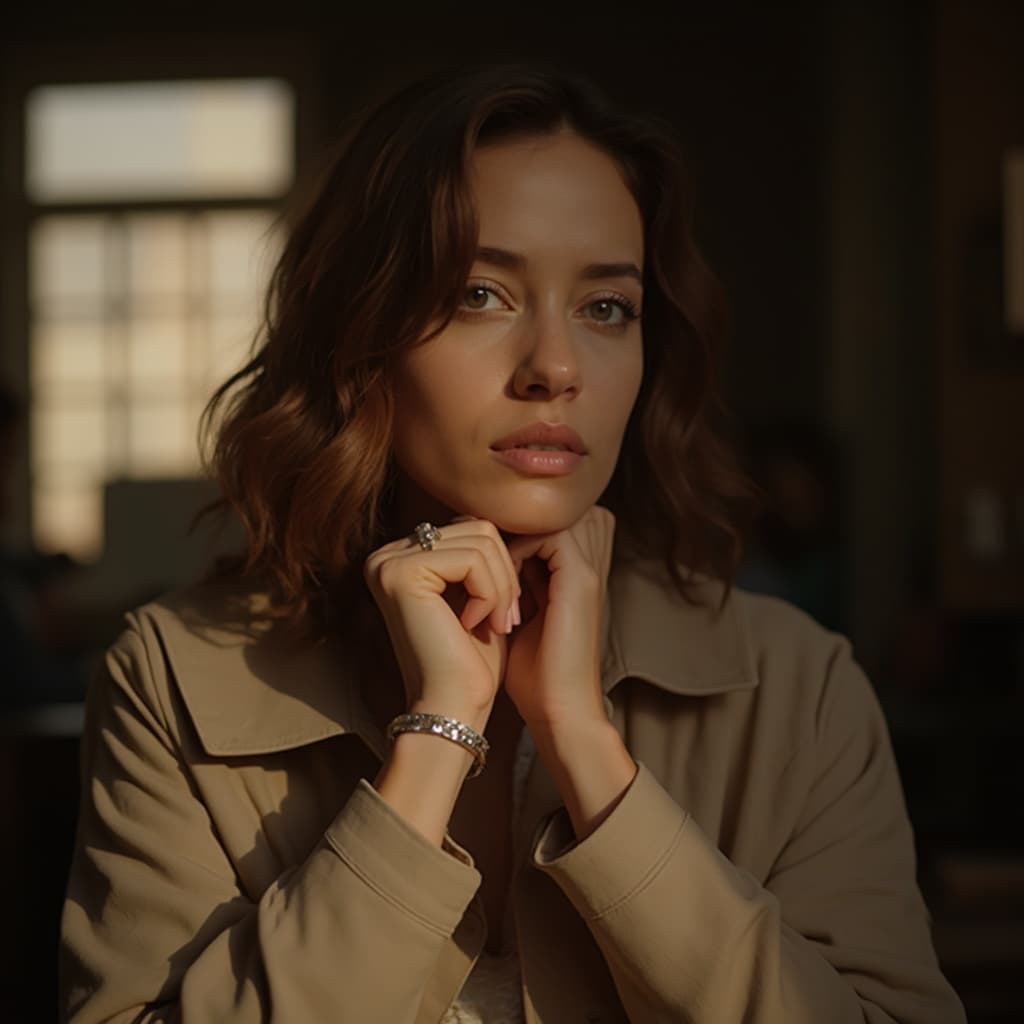 The scene is set indoors, within a softly lit room that casts warm, gentle shadows, suggesting late afternoon or early evening.