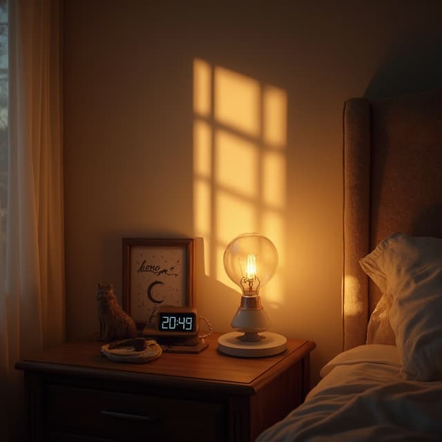 The scene is set indoors, in what seems to be a cozy bedroom corner.