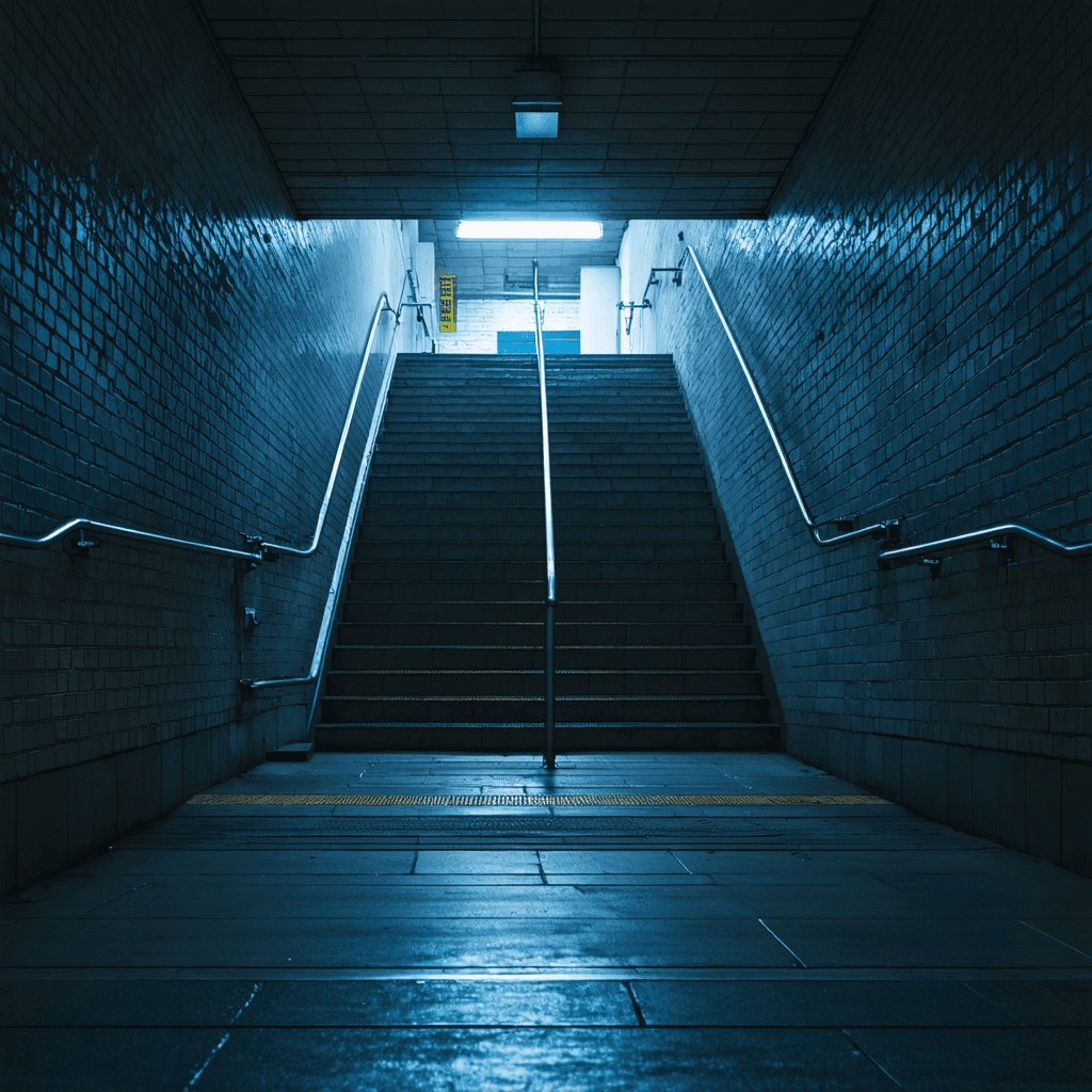 The scene unfolds within an indoor setting, likely a subway or underground passage.