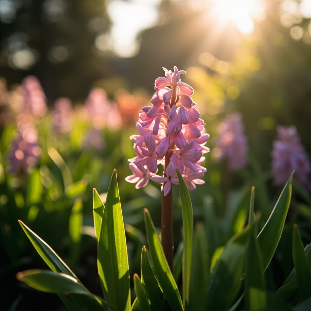 The scene unfolds outdoors amidst a serene garden setting.