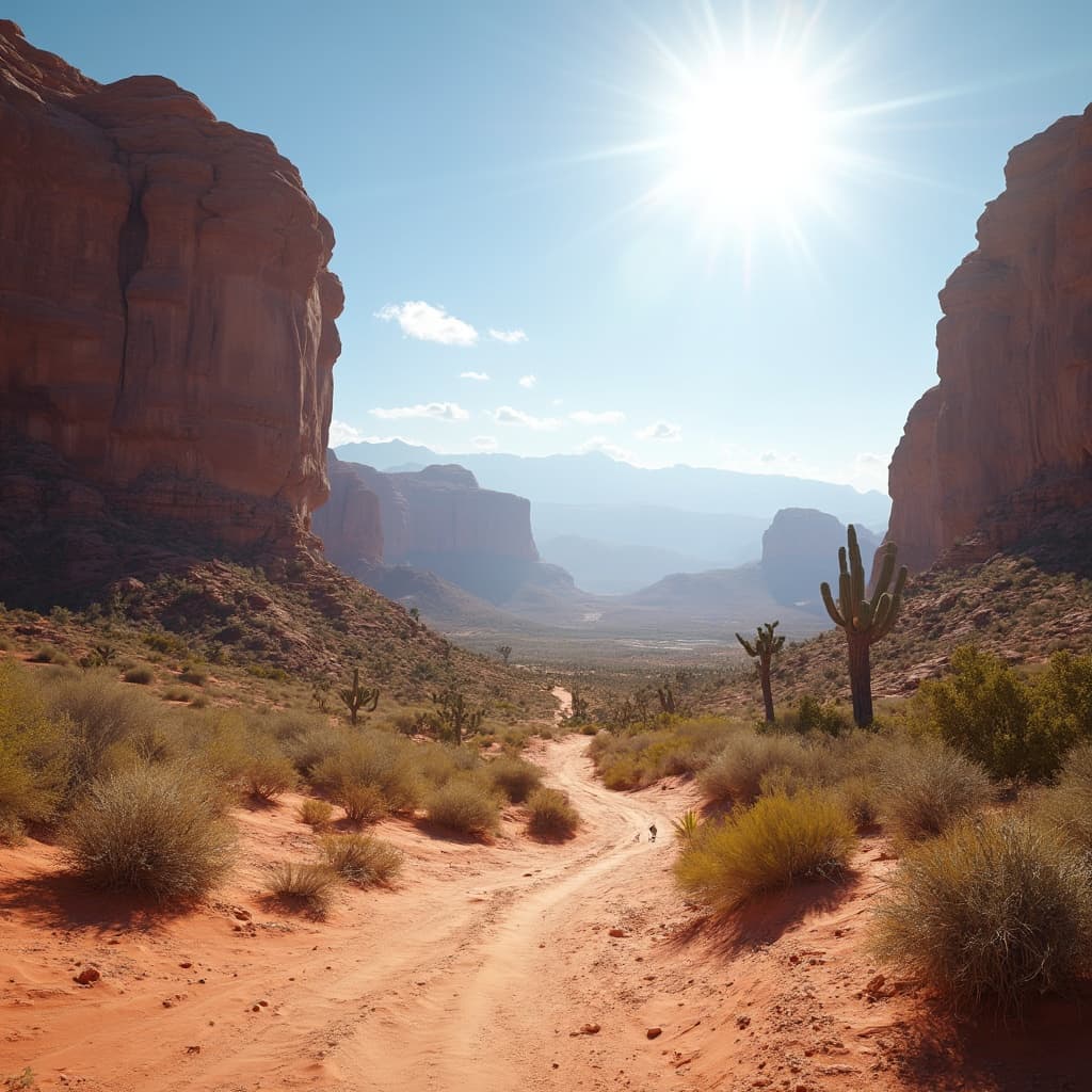 The scene unfolds outdoors in a desert landscape during the evening, under a deep, dim sky.