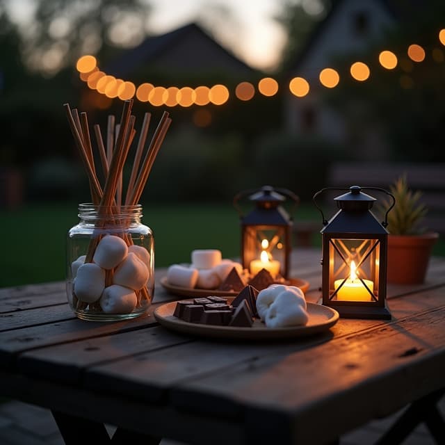 The scene is set outdoors during the soft, warm glow of the evening.